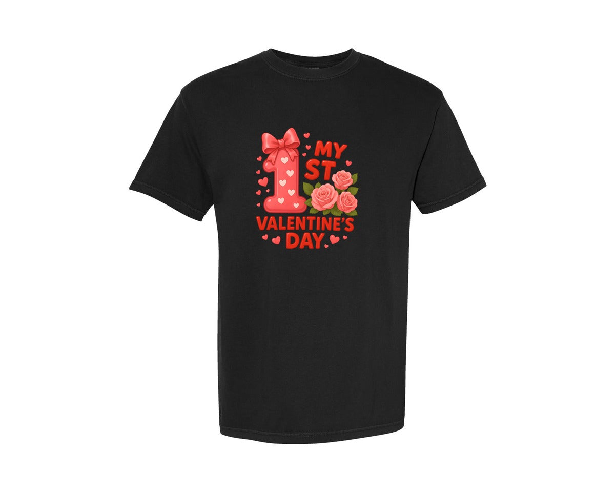 brand:Comfort Colors|color:Black|My First Valentines Day Valentine 2 Graphic T-Shirt