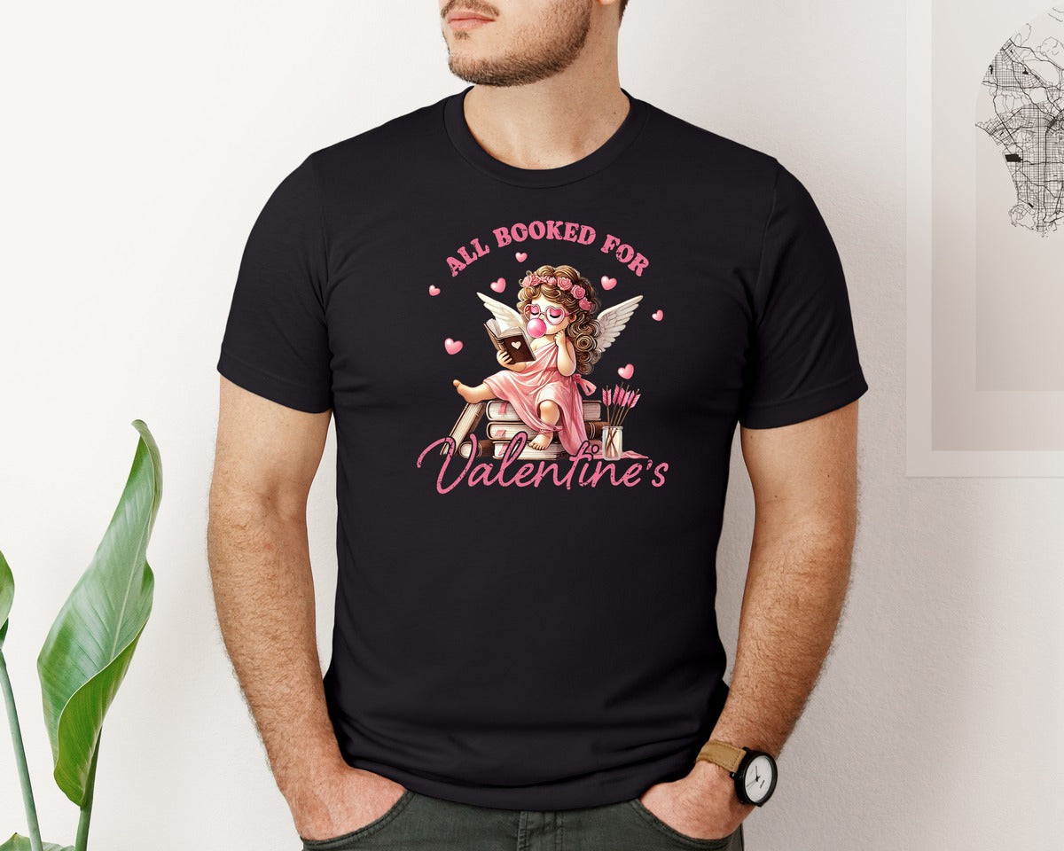 brand:Bella Canvas|color:Black|All Booked For Valentines Day Cupid Graphic T-Shirt
