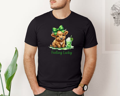 brand:Bella Canvas|color:Black|Feeling Lucky Highland Cow Graphic T-Shirt