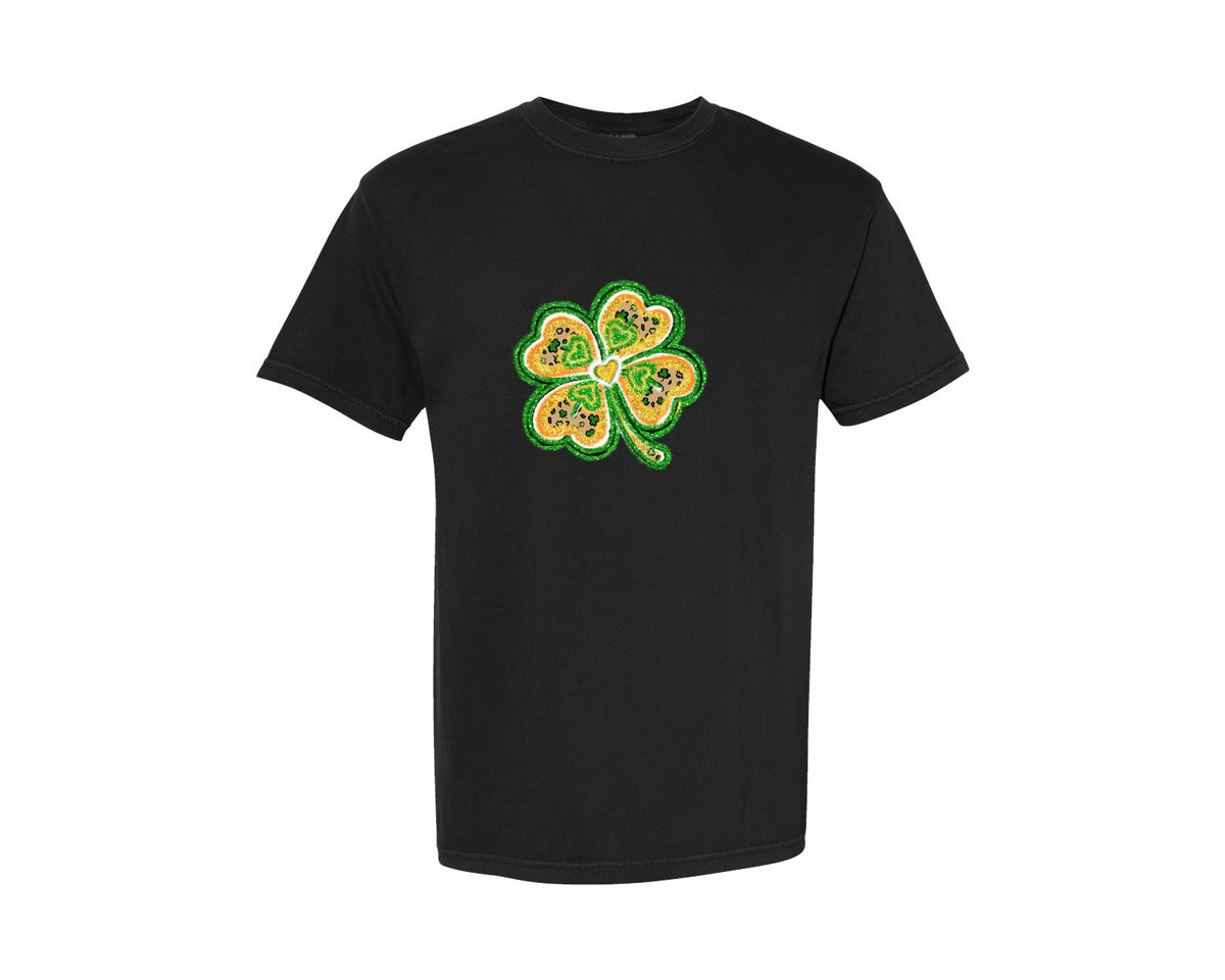 brand:Comfort Colors|color:Black|St Patricks Day Glitter Shamrock 2 Graphic T-Shirt