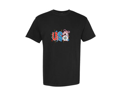 brand:Comfort Colors|color:Black|Coquette Usa 4Th Of July 4 Graphic T-Shirt