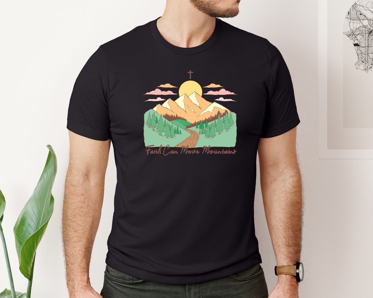 brand:Bella Canvas|color:Black|Faith Can Move Mountains Christian Quote 2 Graphic T-Shirt