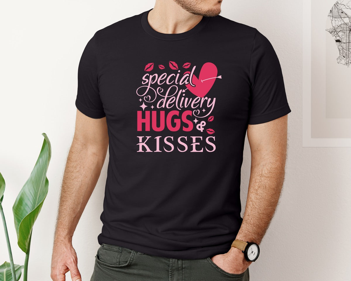 brand:Bella Canvas|color:Black|Special Delivery Hugs Kisses File Graphic T-Shirt