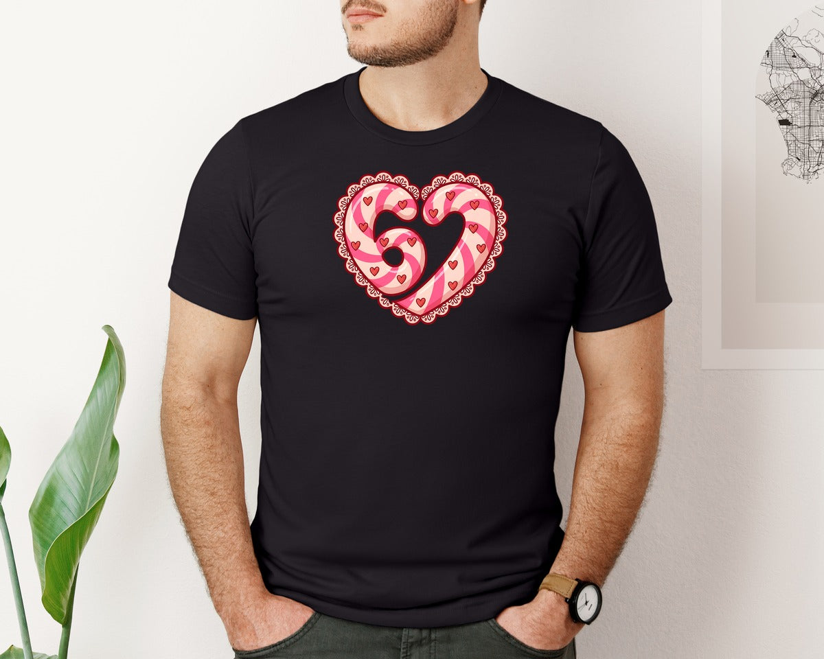 brand:Bella Canvas|color:Black|Cute Valentine Number 67 Heart Graphic T-Shirt