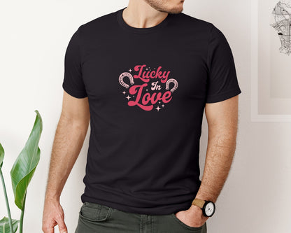 brand:Bella Canvas|color:Black|Lucky In Love Horseshoe T Shirt Design Graphic T-Shirt