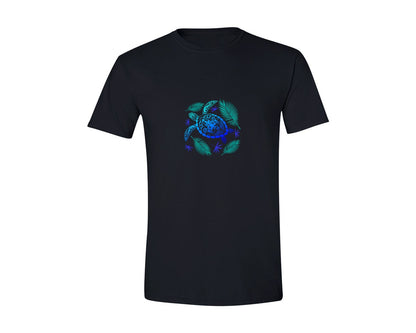 brand:Generic|color:Black|Ocean Blue Tribal Hawaiian Turtle Design Graphic T-Shirt