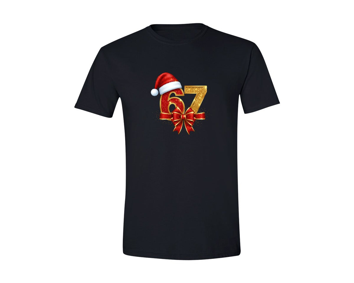brand:Generic|color:Black|Christmas Glitter 67 Santa Hat Bow Graphic T-Shirt
