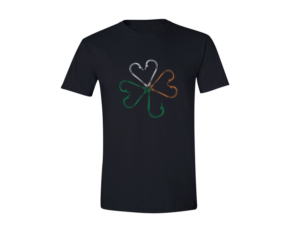 brand:Generic|color:Black|Irish Fish Hook Shamrock Graphic T-Shirt