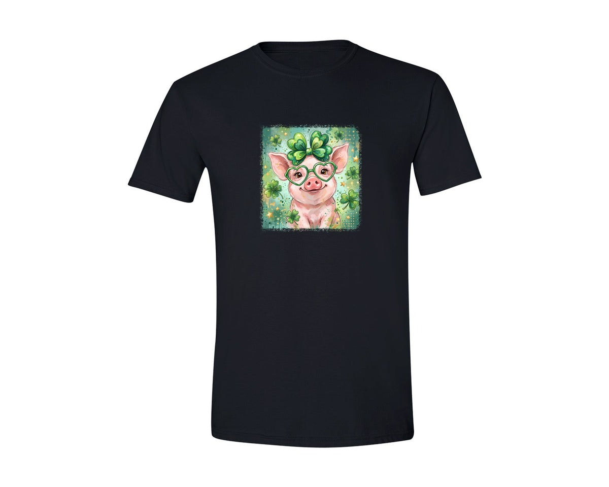 brand:Generic|color:Black|Cute Lucky Pig St Patricks Day Graphic T-Shirt