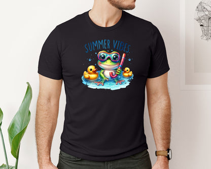 brand:Bella Canvas|color:Black|Funny Frog Summer Vibes Graphic T-Shirt