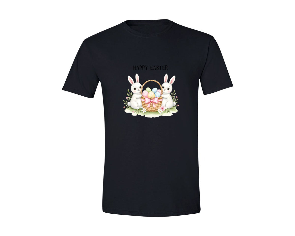 brand:Generic|color:Black|Happy Easter Bunnies With Basket Cu Graphic T-Shirt
