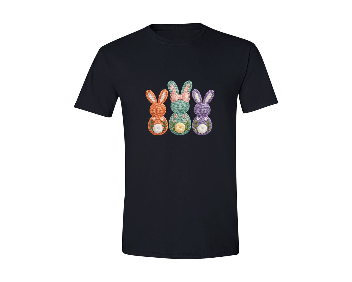 brand:Generic|color:Black|Faux Yarn Bunny Happy Easter Graphic T-Shirt