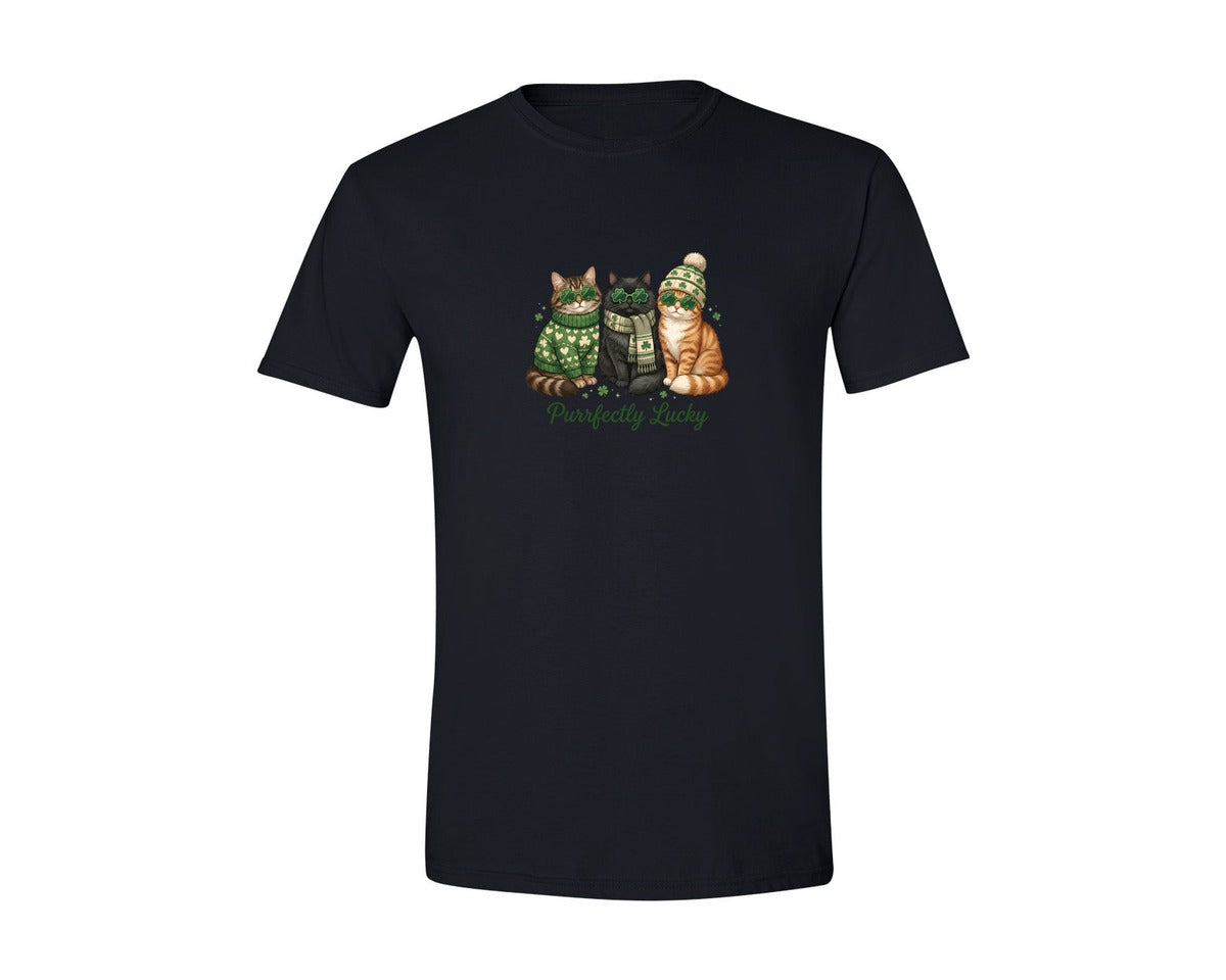 brand:Generic|color:Black|Purrfectly Lucky Cat Graphic T-Shirt
