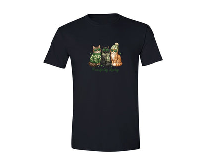 brand:Generic|color:Black|Purrfectly Lucky Cat Graphic T-Shirt