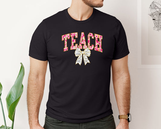 Teacher Valentine Teach Coquette Bow Graphic T-Shirt