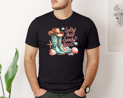 brand:Bella Canvas|color:Black|Cowgirl Salty Hair Sandy Boots Graphic T-Shirt
