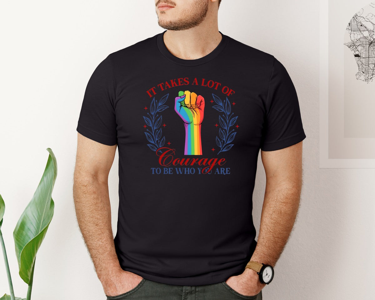 brand:Bella Canvas|color:Black|Courage To Be Who You Are Pride Art Graphic T-Shirt