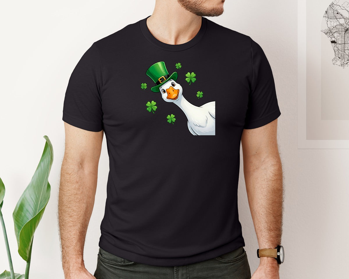 brand:Bella Canvas|color:Black|Funny Leprechaun Goose Shamrock Graphic T-Shirt