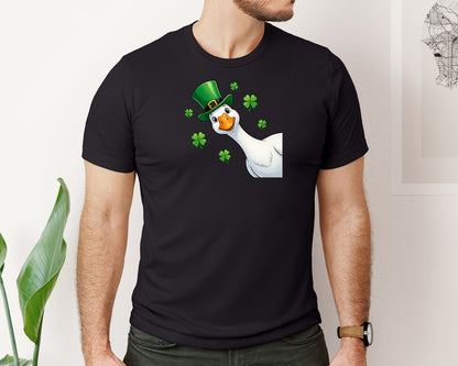 brand:Bella Canvas|color:Black|Funny Leprechaun Goose Shamrock Graphic T-Shirt