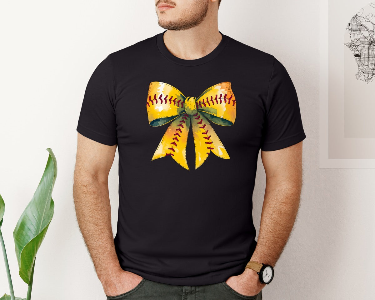 brand:Bella Canvas|color:Black|Retro Softball Bow Mama Mom Design Graphic T-Shirt