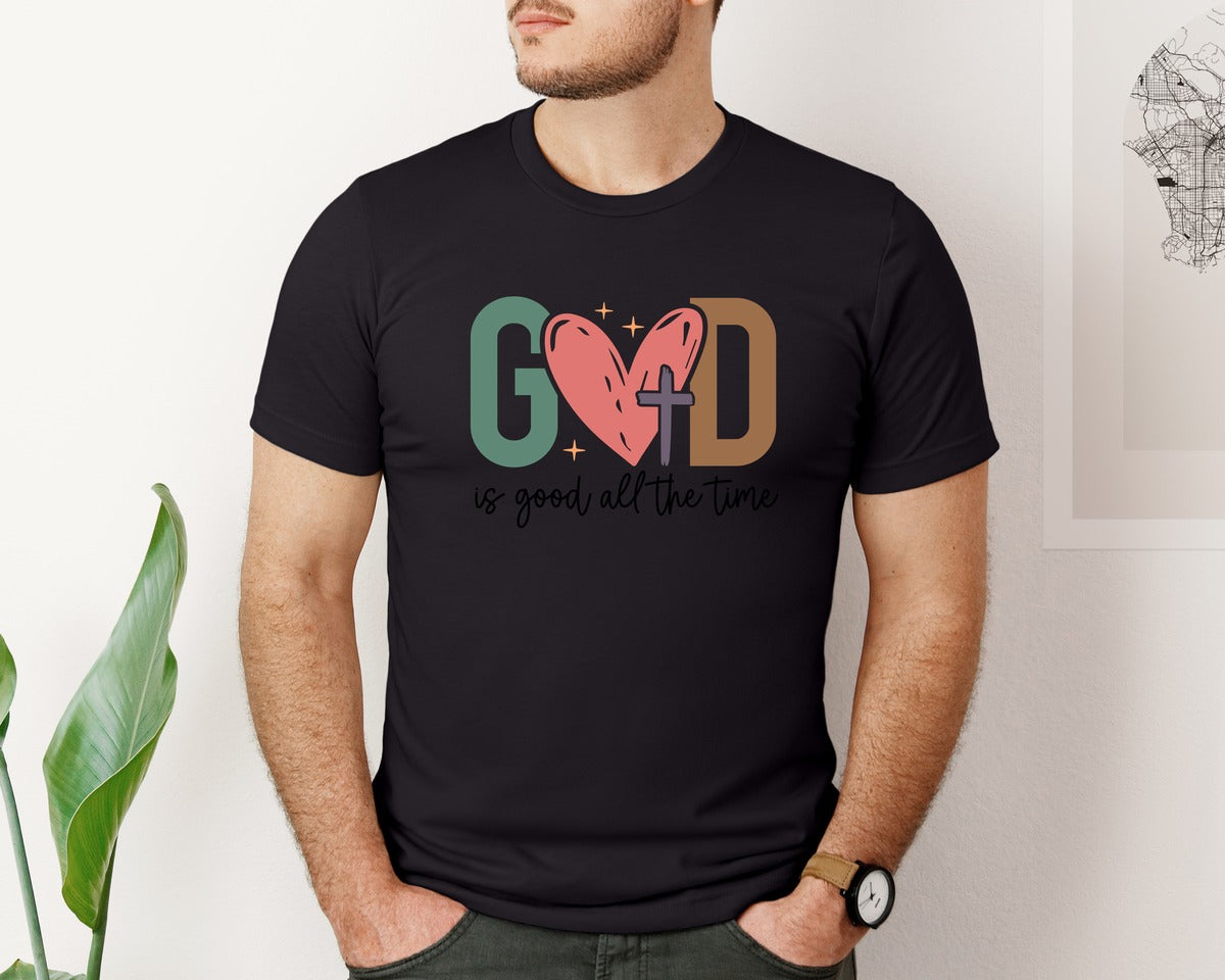 brand:Bella Canvas|color:Black|God Is Good All The Time Bible Verse 3 Graphic T-Shirt