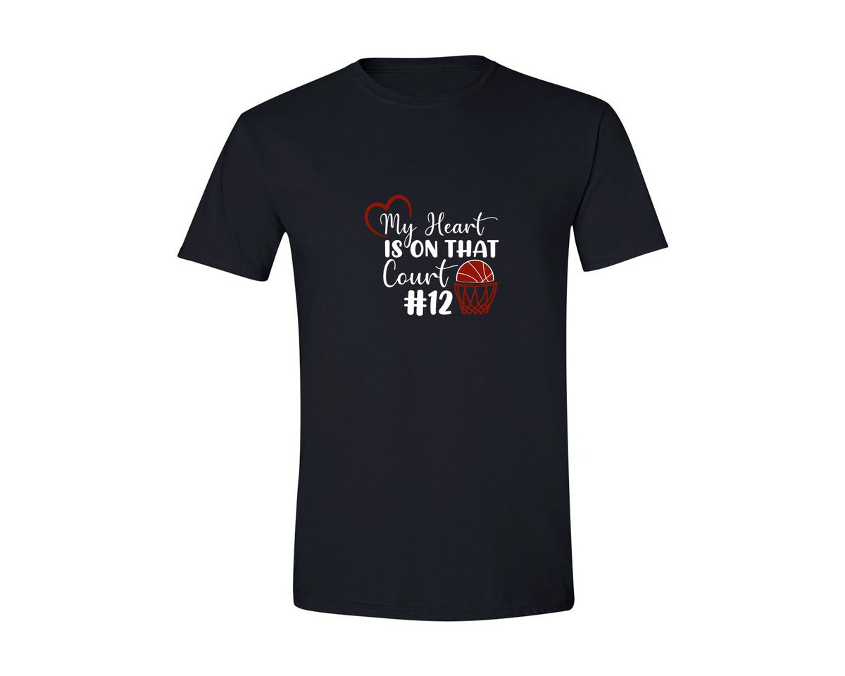 brand:Generic|color:Black|My Heart Is On Basketball Valentine Graphic T-Shirt