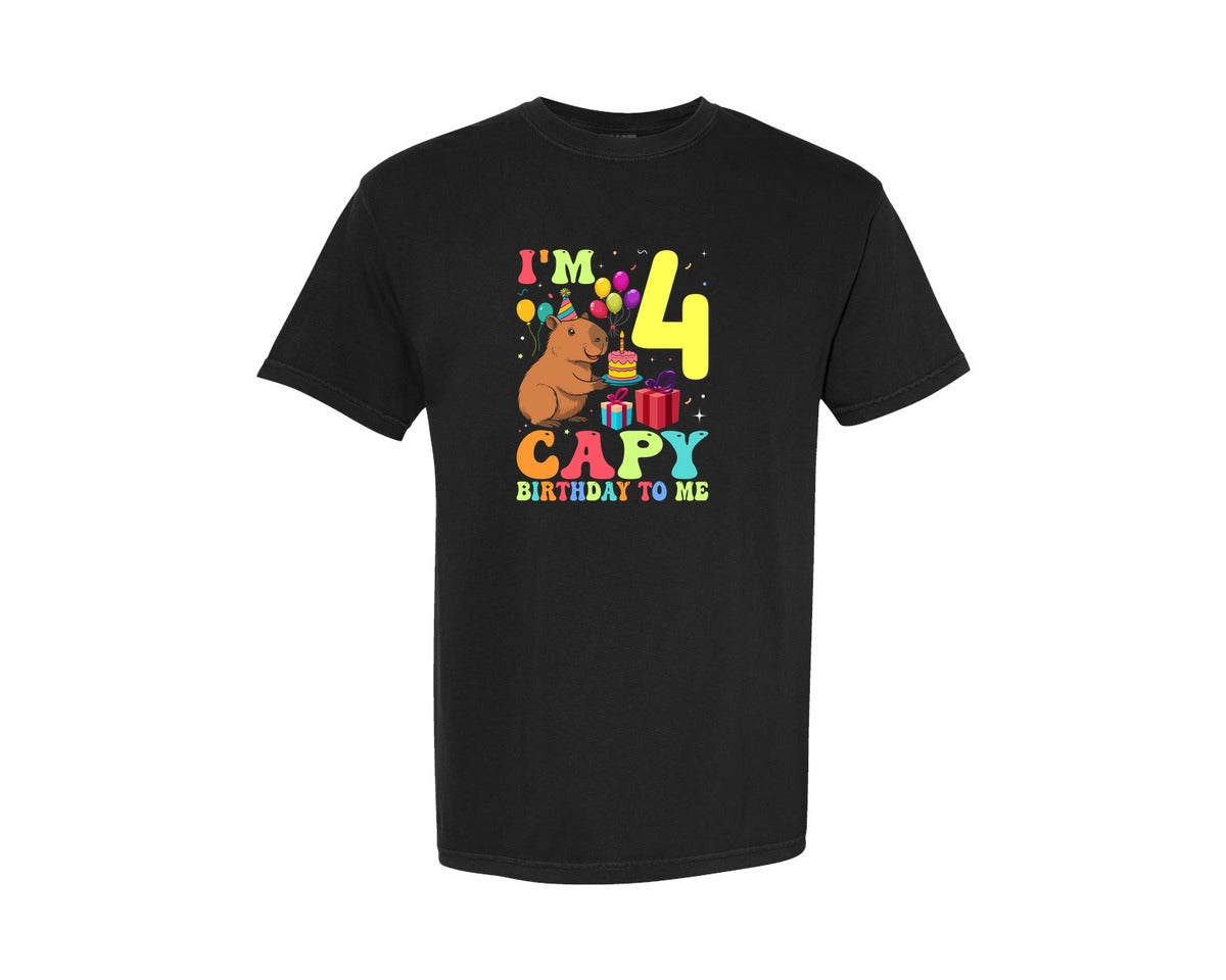 brand:Comfort Colors|color:Black|Capybara 4Th Birthday T Shirt Graphic T-Shirt