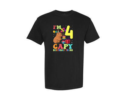 brand:Comfort Colors|color:Black|Capybara 4Th Birthday T Shirt Graphic T-Shirt