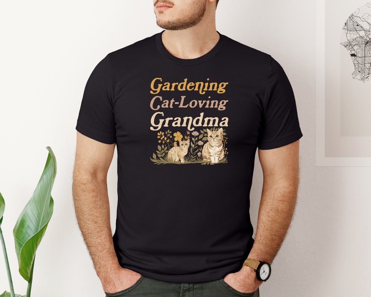 brand:Bella Canvas|color:Black|Gardening Cat Loving Grandma Graphic T-Shirt