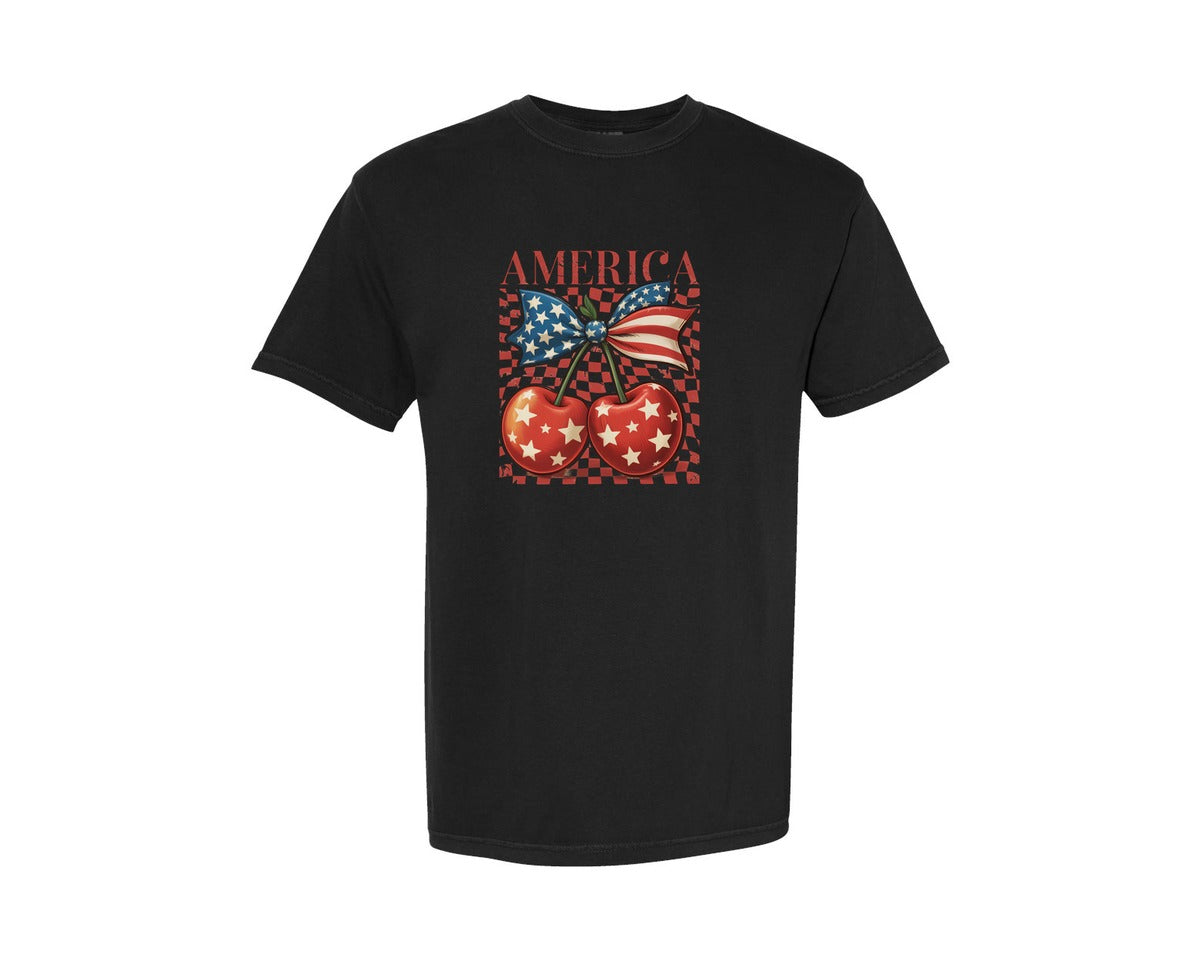 brand:Comfort Colors|color:Black|Cherry America Coquette Veteran Graphic T-Shirt