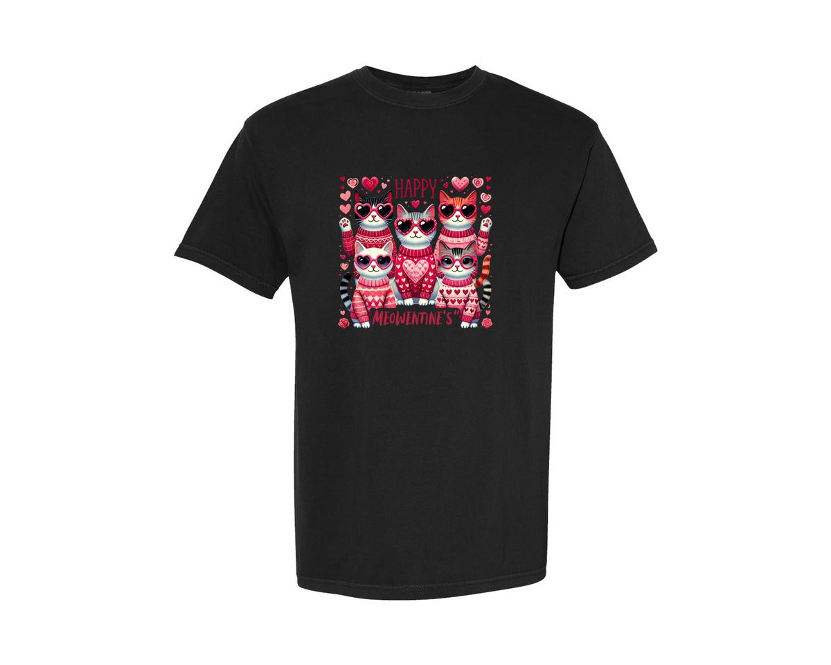 brand:Comfort Colors|color:Black|Happy Meowentines Day Cat Graphic T-Shirt
