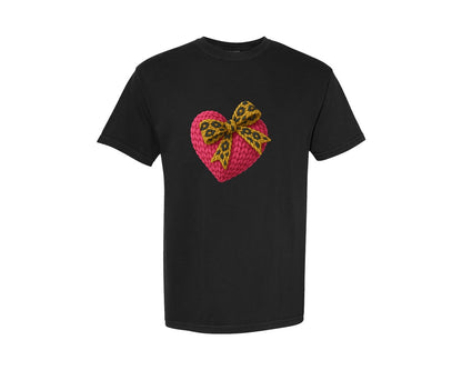 brand:Comfort Colors|color:Black|Valentine Faux Yarn Crochet Graphic T-Shirt