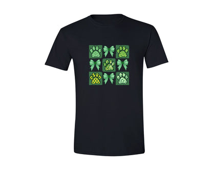 brand:Generic|color:Black|St Patricks Dog Paw Bow Collage Graphic T-Shirt