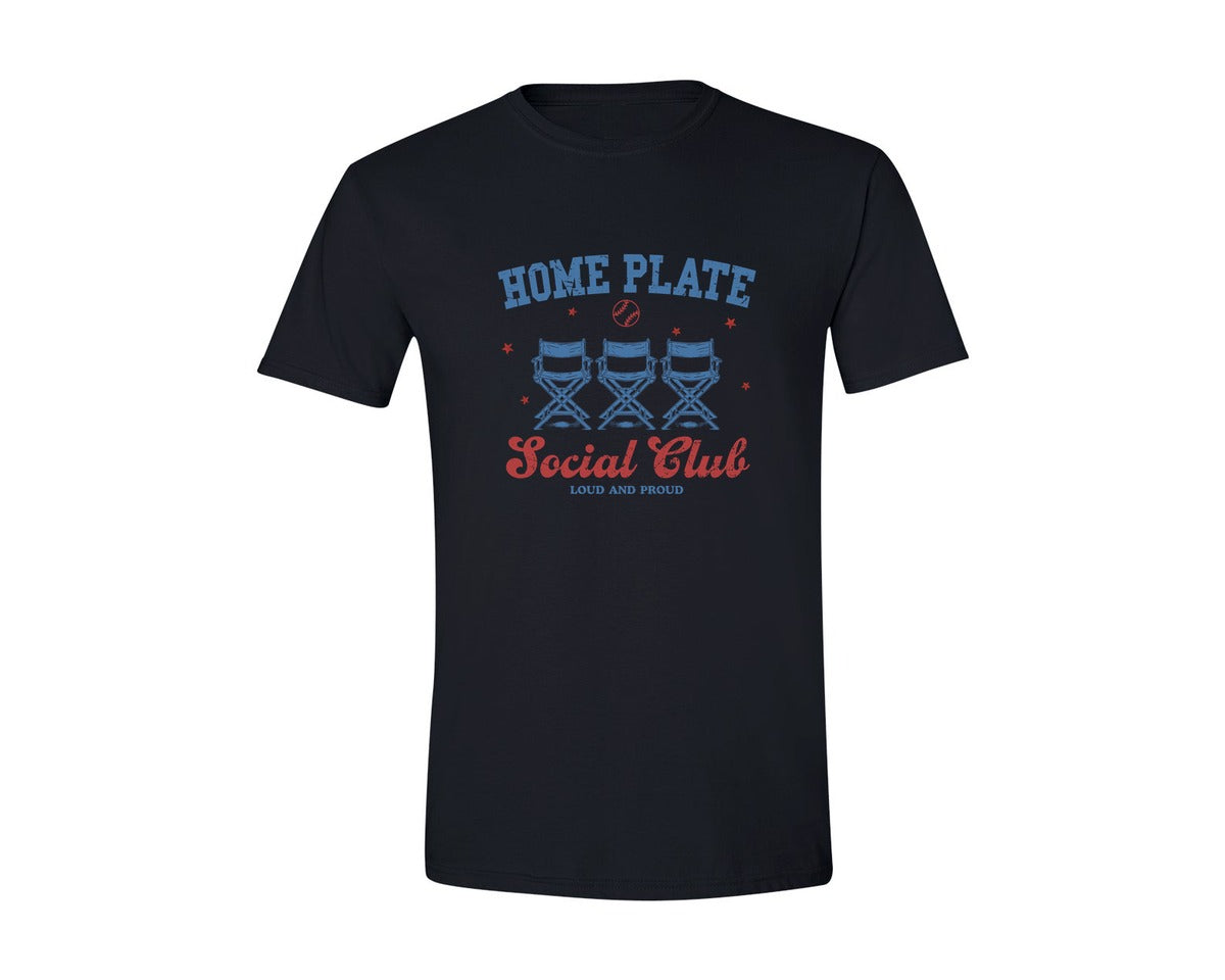 brand:Generic|color:Black|Vintage Baseball Home Plate Social Club Graphic T-Shirt
