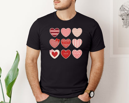 brand:Bella Canvas|color:Black|Knitted Heart Embroidery Design Set Graphic T-Shirt