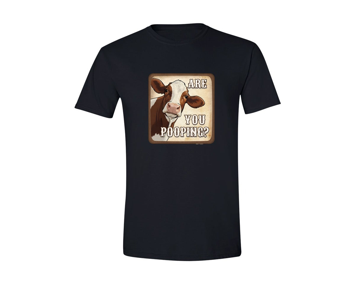 brand:Generic|color:Black|Are You Pooping Sarcastic Cow Art Graphic T-Shirt