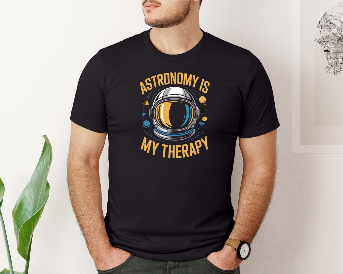 brand:Bella Canvas|color:Black|Astronomy Is My Therapy Space Design Graphic T-Shirt