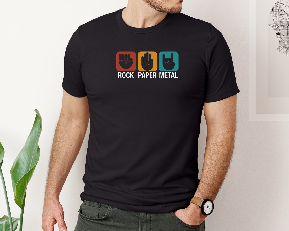 brand:Bella Canvas|color:Black|Rock Paper Metal Music Graphic T-Shirt