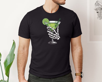 brand:Bella Canvas|color:Black|Skeleton Margarita Spooky Cocktail Graphic T-Shirt