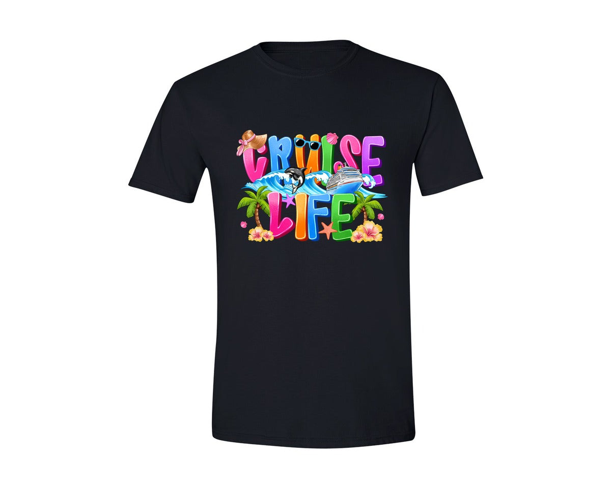 brand:Generic|color:Black|Cruise Life Tropical Summer Art Graphic T-Shirt
