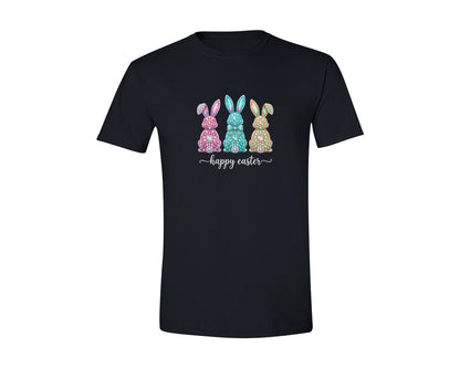 brand:Generic|color:Black|Happy Easter Rhinestone Bunnies Graphic T-Shirt