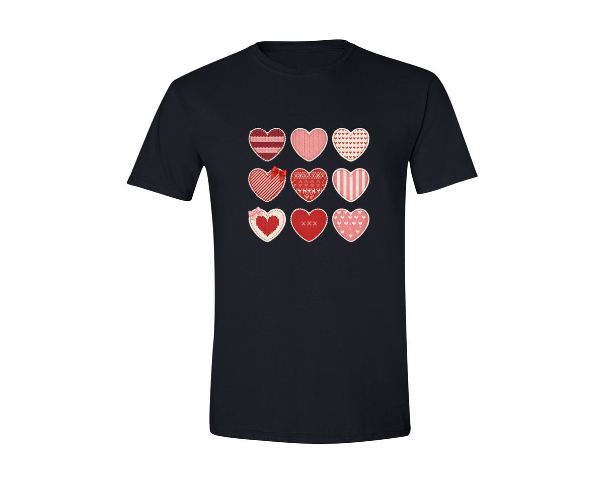 brand:Generic|color:Black|Knitted Heart Embroidery Design Set Graphic T-Shirt