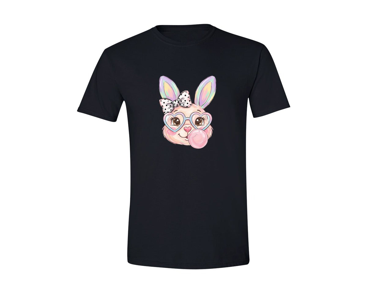 brand:Generic|color:Black|Cute Easter Bunny Heart Glasses Graphic T-Shirt