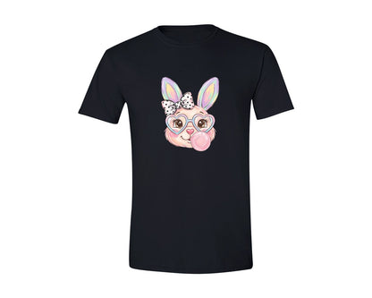 brand:Generic|color:Black|Cute Easter Bunny Heart Glasses Graphic T-Shirt