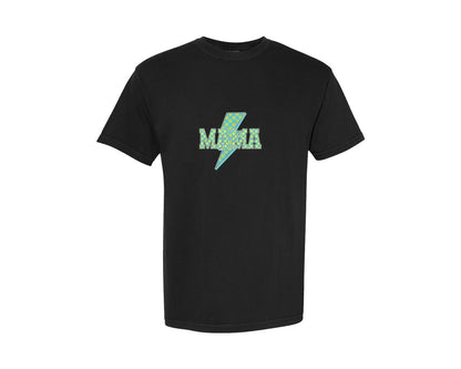 brand:Comfort Colors|color:Black|Checkered Mama Green Mom Life Graphic T-Shirt