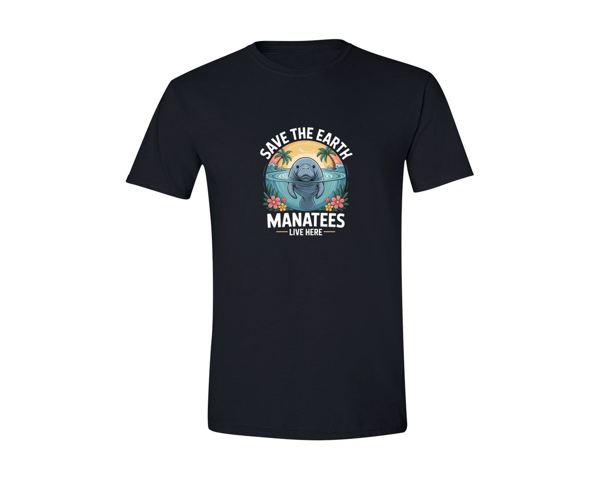 brand:Generic|color:Black|Save The Earth Manatee Ocean Graphic T-Shirt
