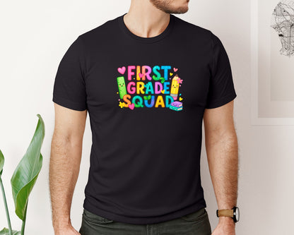 brand:Bella Canvas|color:Black|First Grade Squad Shirt And Mug Wrap Graphic T-Shirt