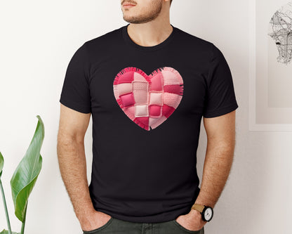 brand:Bella Canvas|color:Black|Patchwork Plush Valentine Heart Graphic T-Shirt