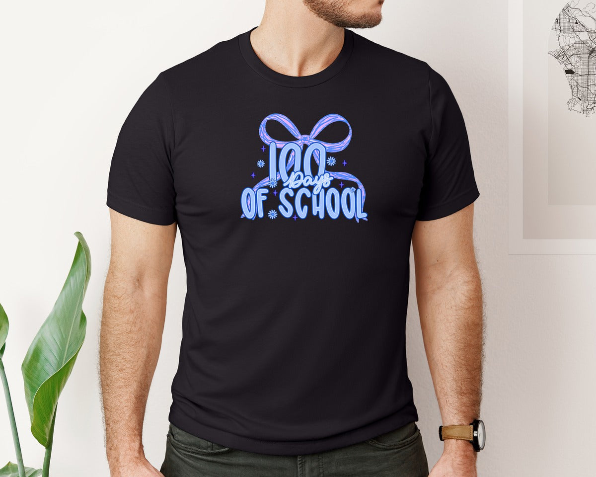 brand:Bella Canvas|color:Black|100 Days School Coquette Bow Graphic T-Shirt