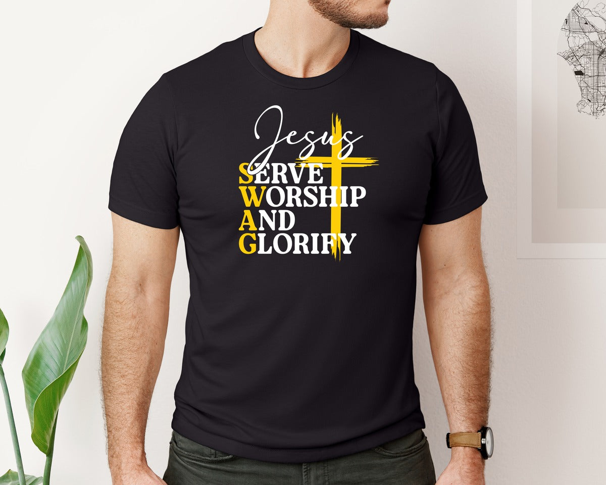 brand:Bella Canvas|color:Black|Jesus Swag Serve Graphic T-Shirt